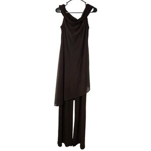 Frank Lyman Vintage Brown Wide Leg Mesh Overlay Jumpsuit